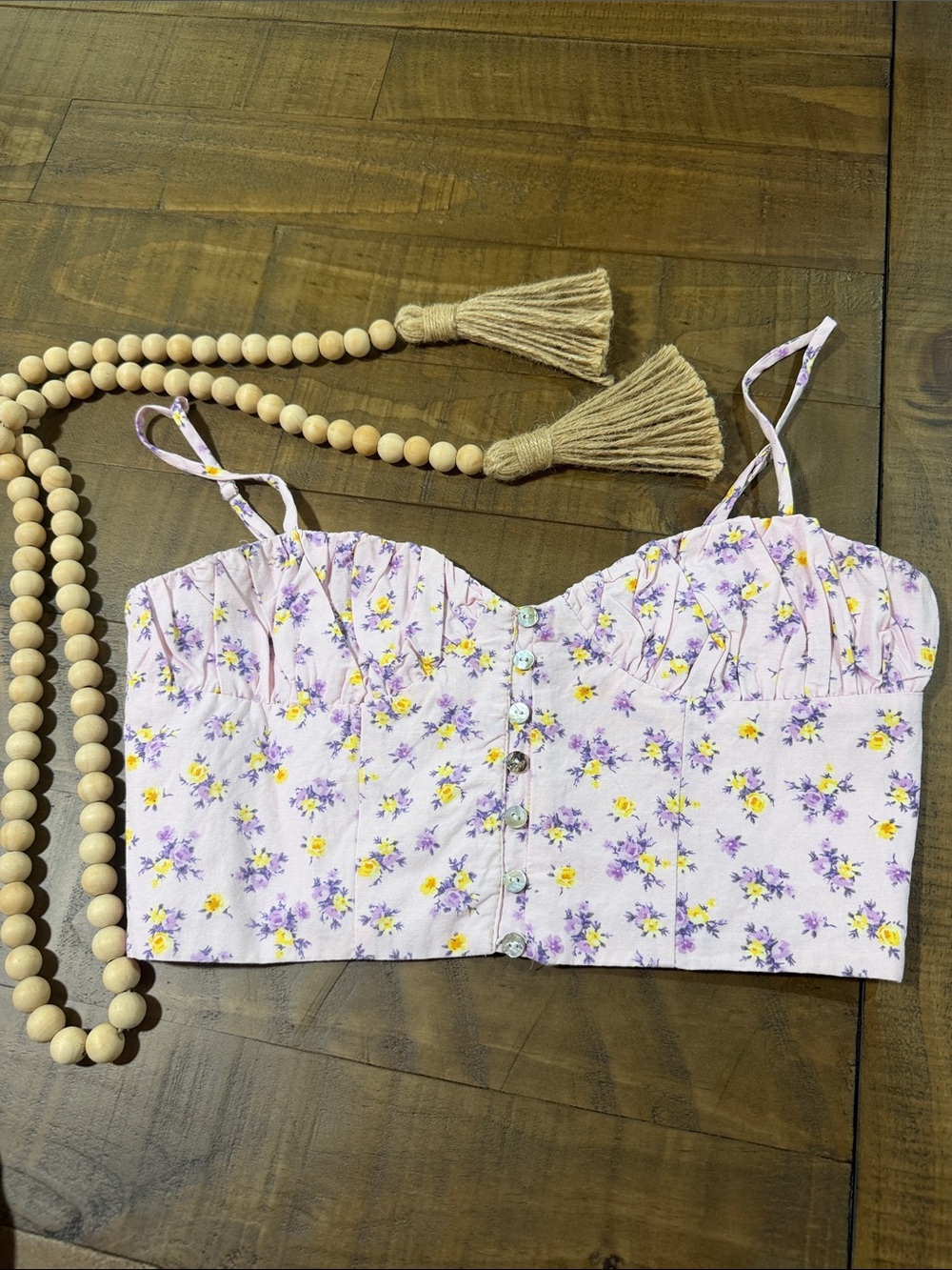 Zara Lavender Floral Button-Front Crop Cami